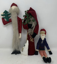 Folk Art Christmas Lot Hand Made Santa, Old Man Winter, Coyote &amp; Uncle Sam Santa - $28.49