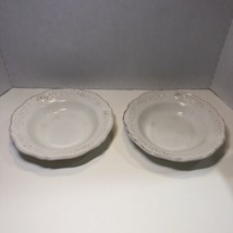 Baroque Beige by Artimino 2 Rimmed Soup Bowls 8.75&quot; Ironstone - £15.85 GBP