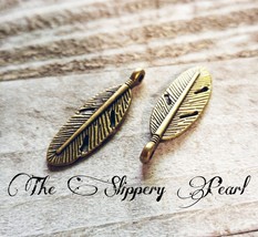 50 Feather Charms Pendants Antiqued Bronze 2 Sided Boho Findings BULK - £10.35 GBP