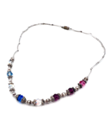 Vintage Sterling Silver Multicolor Glass Bead Necklace Magnetic Clasp 22 in - £37.37 GBP