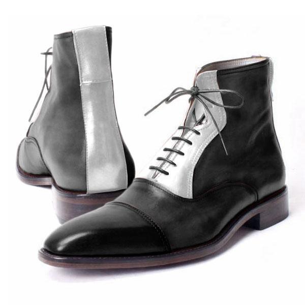 NEW Handmade Men Two tone Cap toe lace up Boot, Men black and white ankle high b