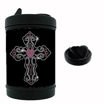 Rhinestone PRINTED Bling Cross y2k Glam Black Metal Car Ashtray / Mini Trashcan - $12.82