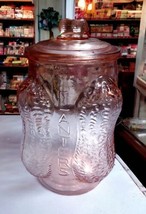 Vtg Pink Glass Planters Peanuts Embossed 4 Corner Store Display Cookie Jar 14&quot; H - £85.27 GBP