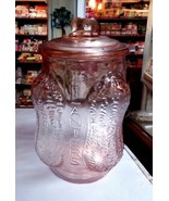 Vtg Pink Glass Planters Peanuts Embossed 4 Corner Store Display Cookie J... - £84.07 GBP