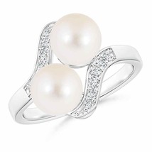 ANGARA Dual Freshwater Pearl Ring with Diamond Accents for Women in 14K Gold - £704.18 GBP