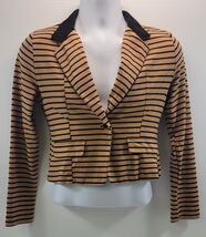 F9) MINE Woman Cropped Jacket Brown Black Stripes Small - $14.84