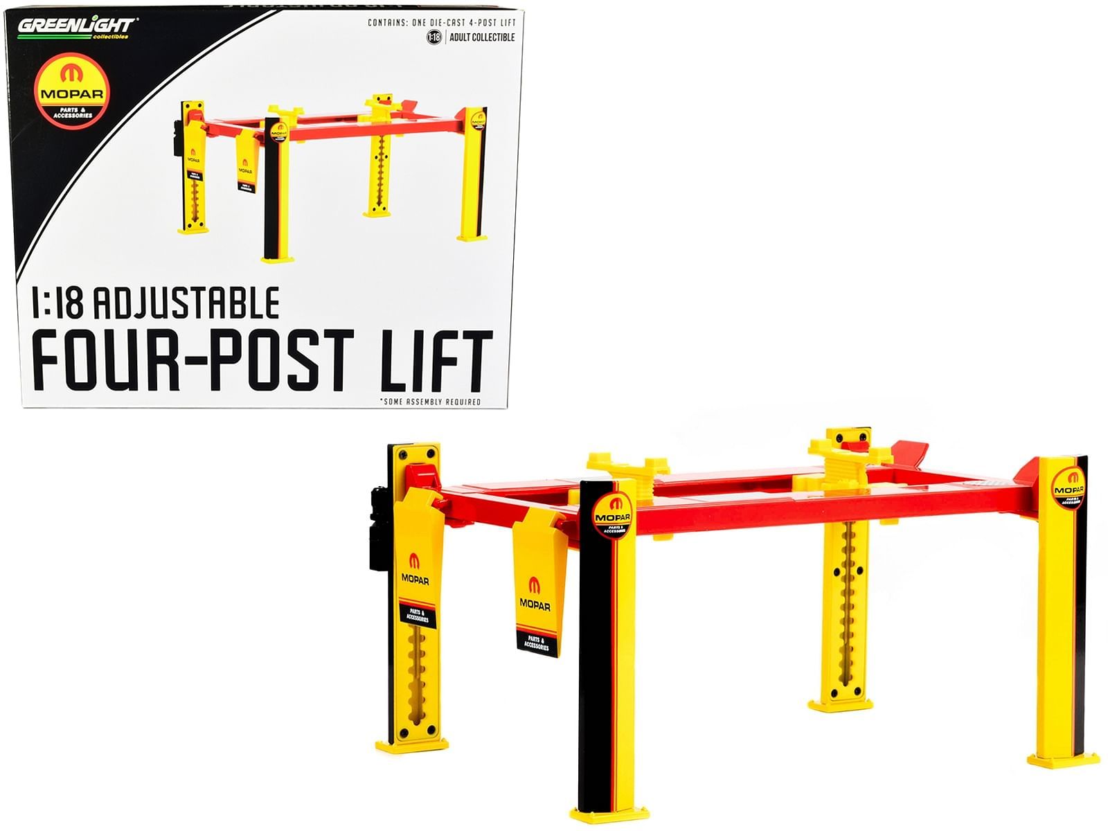Primary image for Adjustable Four Post Lift "MOPAR" Black and Yellow for 1/18 Scale Diecast Model