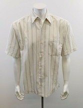 Retreat Men&#39;s Polyester Button Up Shirt Size Medium Beige Striped Short ... - £7.59 GBP