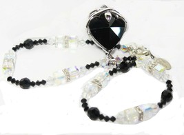 Jet Black Crystal Element Heart pendant, 18&quot; Necklace - £57.03 GBP