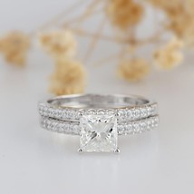 4 Ct Princess Diamond Engagement Ring Wedding Band Bridal Set 14k White Gold Fn - £85.57 GBP