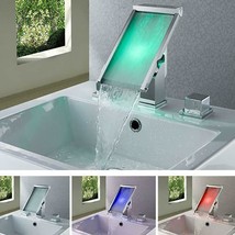 LED Waterfall Colors Changing Bathroom Basin Mixer Sink Faucet - £250.98 GBP