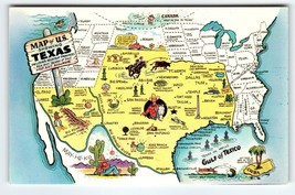 Map Of US Texas Postcard Greetings From Postcard Chrome Cowboys Horses Unused - £7.26 GBP