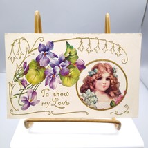 Antique Embossed Greetings Postcard, To Show My Love with Forget Me Nots, Floral - £16.24 GBP