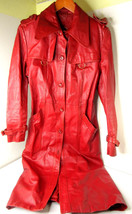 Vintage B&amp;R Long Red Genuine Leather Jacket Trench Coat Belted Women&#39;s Size 14 - £55.35 GBP