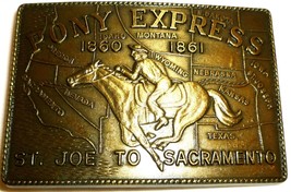 Commemorative Vintage Brass Bronze Pony Express St.Joe To Sacramento Belt Buckle - £15.98 GBP