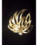 Vintage PELL Goldtone with Baguette Rhinestones Leaf Pin Brooch Signed - £6.10 GBP