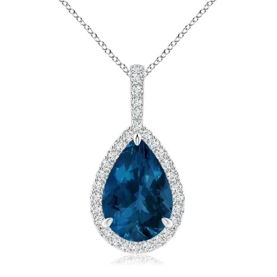 Primary image for ANGARA London Blue Topaz Teardrop Pendant with Diamond Halo in 14K Solid Gold