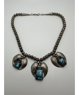 Vintage Sterling Silver Turquoise Navajo Pearl Necklace Signed AL 18” X 8mm - $594.00