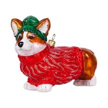 Pembroke Welsh Corgi in Sweater and Knit Hat Polish Glass Christmas Orna... - $59.38