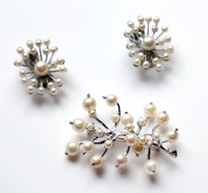 Vintage Mid Century 14k Gold Earrings Brooch Set Real Pearls 21.8g Clust... - $886.05