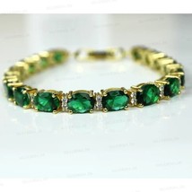 Women&#39;s 925 Sterling Silver 5.44Ct Oval Cut Simulated Emerald Tennis Bracelet - £178.60 GBP