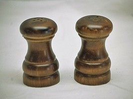 Old Vintage Mini Turned Wooden Salt &amp; Pepper Shakers w Stoppers Kitchen ... - $9.89