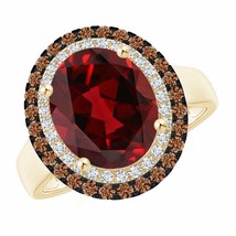 ANGARA Vintage Style Double Halo Oval Garnet Ring for Women in 14K Solid Gold - £1,368.18 GBP