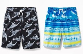 New Old Navy Boys Black Dinosaur Blue Beach Graphic Print UPF 50+ Swim Trunk 8 - £11.21 GBP