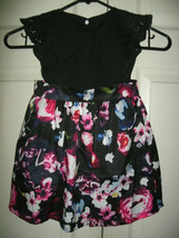 NEW Girls Black Floral Dress sz 4T sleeveless w/ lace trim &amp; empire waist - £7.89 GBP