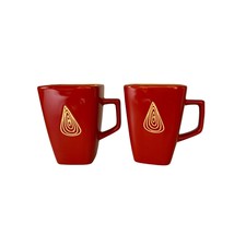 Vintage Disaronno Coffee Mug set of 2 MCM Flame Red Orange Ceramic Squar... - $29.65