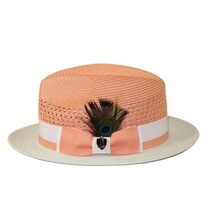 Men's Bruno Capelo Belvedere 2-Tone Straw Style Fedora Hat BD973 Peach/White image 5