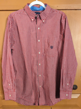 Chaps Button Down Dress Shirt Mens M Red Check Long Sleeve Casual Logo EUC - $14.50