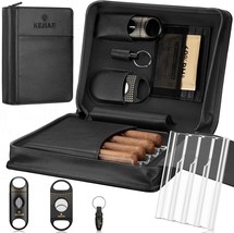 Portable Leather Cigar Humidor Case with Accessories Gift Set (Black) - $505.18 MXN