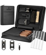 Portable Leather Cigar Humidor Case with Accessories Gift Set (Black) - $505.18 MXN