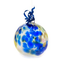 Vintage Art Glass Blow Glass Multicolor Blue Hanging Ornament Ball Bubble 4&quot; d - £23.66 GBP