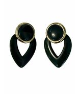 Vintage Forest Green Drop Earrings Gold Tone Round Cabochon Modernist Da... - $15.30