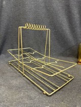 Vintage Drink Ware Caddy Fits 8 Glasses Wood Handle Gold Tone Wire Holde... - $46.53