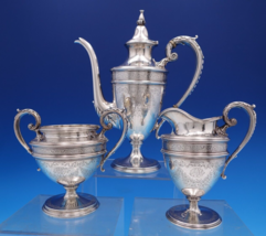 Victorian by Durgin Sterling Silver Coffee Set 3pc Bright-Cut #808B (#7627) - £946.63 GBP