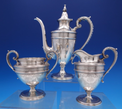 Victorian by Durgin Sterling Silver Coffee Set 3pc Bright-Cut #808B (#7627) - £939.04 GBP