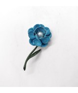 Vintage Enamel Metal Blue Flower Brooch Pin Faux Pearl Lapel Scarf Stemm... - £10.91 GBP