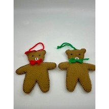 Vintage Set of 2 Felt Teddy Bear Christmas Ornaments - £9.77 GBP