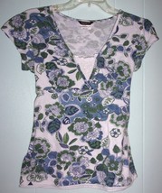 Anxiety Blue Floral Knit Top Cap Sleeves Size Jr Small - £5.49 GBP