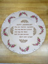 Happy Anniversary Plate Norcrest Fine China B - 422 Gold Poem Roses 10" - $14.84