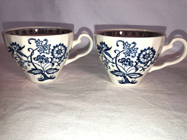 2 English Blue And White Floral Motif Tea Cups Mint - £11.20 GBP