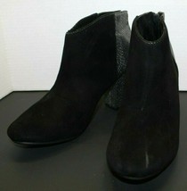 Olivia Miller Black Ankle Boots Grey Snakeskin Block Heel Back Zipper Si... - £25.18 GBP