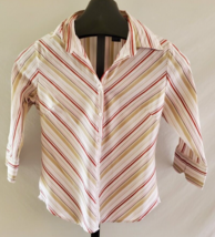 Cotton Express Red White &amp; Beige Striped Stretch Button Down Shirt Misse... - £11.81 GBP