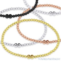 925 Italy Sterling Silver 3mm Moon-Cut Bead Link Beaded Italian Stretch ... - $694.57 MXN