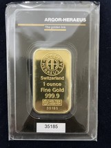 Gold Bar 31.10 Grams Argor Heraeus 1 Ounce Fine Gold 999.9 In Sealed Assay - £1,651.34 GBP
