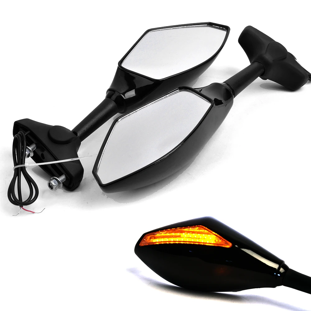 1Pair Motorcycle Handlebar Mount Rearview Mirror With LED Turn Signal Lights for - £33.91 GBP+
