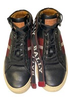 Bally Switzerland Leather High Top Sneakers Black Red Stripe Men’s US 9 Designer image 3